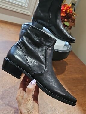 SARTO By Franco Sarto Black Leather Pointed Ankle Boots